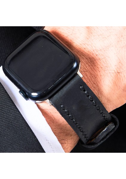 Apple Watch Siyah Deri Kordon 45MM 42MM 44MM 49MM 3 / 4 / 5 / 6 / Se / 7 / 8 / 9 Ultra / Ultra 2 Deri Kordon Hakiki Deri Kayış