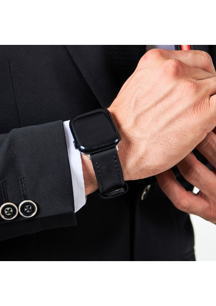 Apple Watch Siyah Deri Kordon 45MM 42MM 44MM 49MM 3 / 4 / 5 / 6 / Se / 7 / 8 / 9 Ultra / Ultra 2 Deri Kordon Hakiki Deri Kayış
