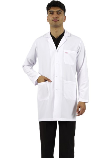 Gömlek Yaka Orta Boy Beyaz Erkek Doktor Öğretmen Hemşire Laboratuvar Önlüğü