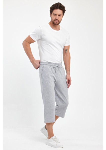 Erkek Yanları Cepli Gri Bermuda Diz Altı Kapri Beli Ayarlanabilir Lastikli Uzun Şort fırsatları