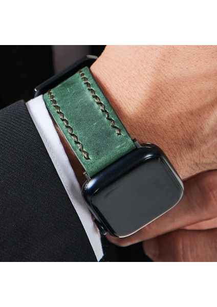 Apple Watch Deri Kordon 42MM 44MM 45MM 49MM 3 / 4 / 5 / 6 / Se / 7 / 8 / 9 Ultra / Ultra 2 Deri Kordon Yeşil Deri Apple Watch Kayış