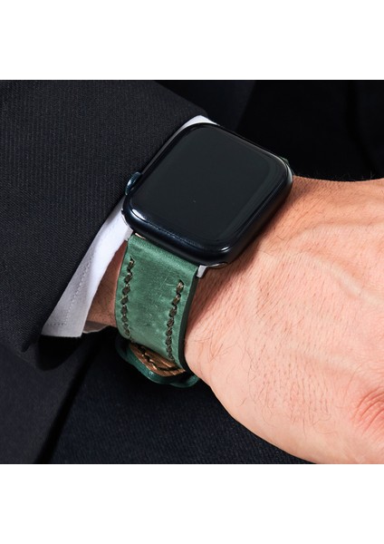 Apple Watch Deri Kordon 42MM 44MM 45MM 49MM 3 / 4 / 5 / 6 / Se / 7 / 8 / 9 Ultra / Ultra 2 Deri Kordon Yeşil Deri Apple Watch Kayış