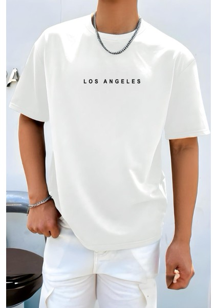Los Angeles Ön Baskılı Bisiklet Yaka Erkek Tshirt