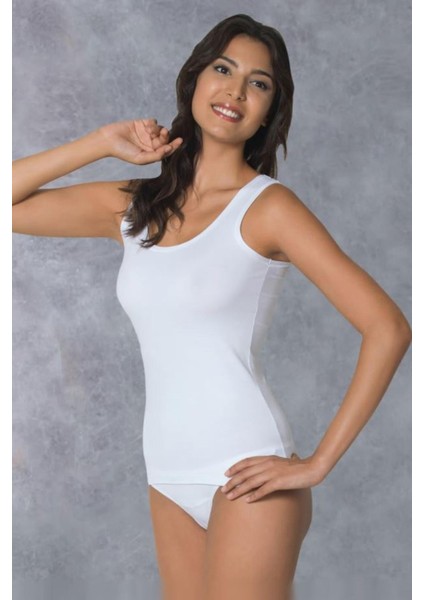 Beyaz Kadın Modal Geniş Yaka Günlük Atlet