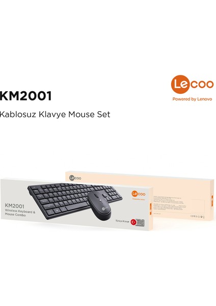 Lenovo Lecoo KM2001 Kablosuz Türkçe Q Klavye & Mouse Set Siyah