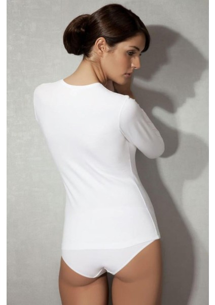 Beyaz Kadın Modal Yuvarlak Yaka Uzun Kollu Tişört fiyatları