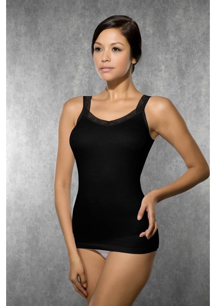 Siyah Kadın Modal V Yaka Ince Askılı Atlet