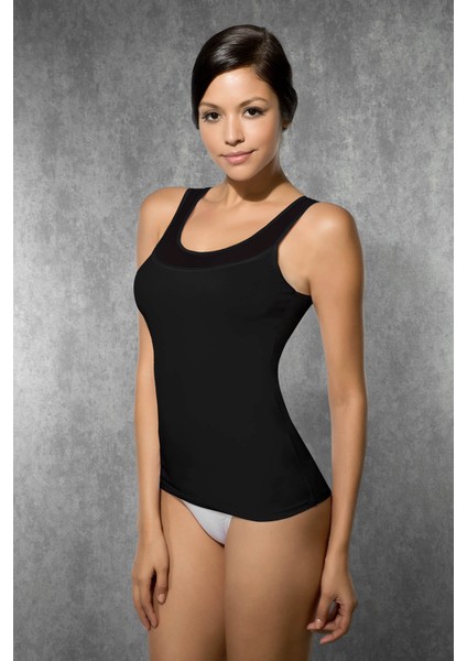 Siyah Kadın Modal Transparan Yaka Atlet