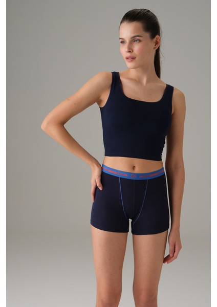 Lacivert Kadın Kaplı Dolgulu Crop-Atlet