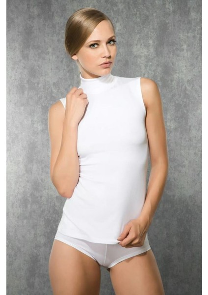 Beyaz Kadın Modal Sıfır Kol Günlük Atlet