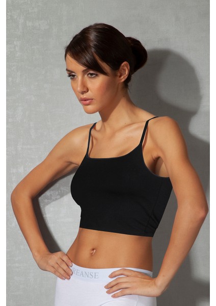 Beyaz Kadın Ince Askılı Crop Atlet