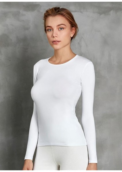 Füme Kadın Termal Uzun Kol Bisiklet Yaka Tişört