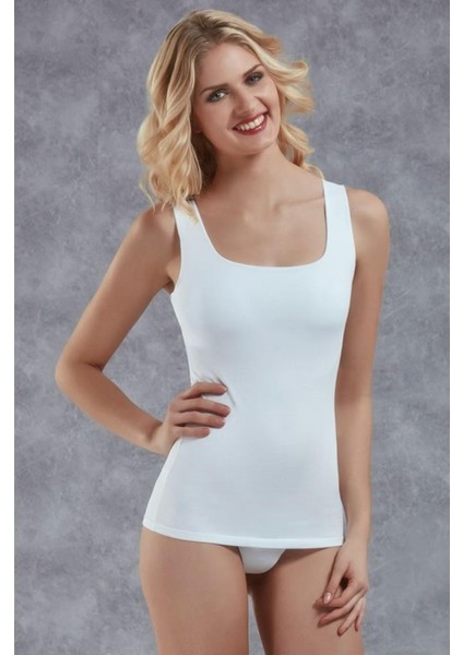 Beyaz Kadın Modal Kaplı Kalın Askılı Atlet