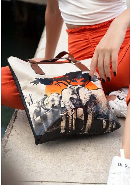 Kadın Vegan Deri Lacivert Omuz Çantası - Sunset Animals Tasarım