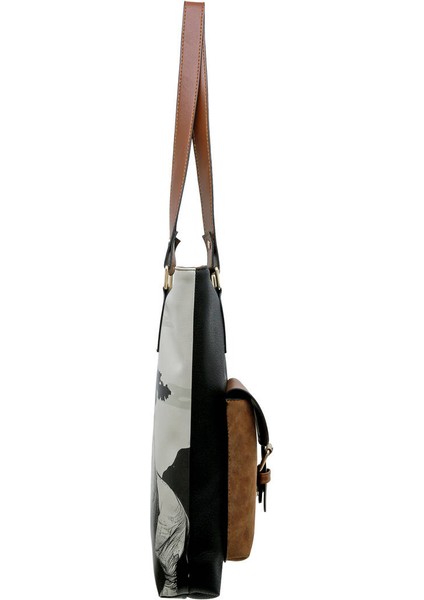 Kadın Vegan Deri Lacivert Omuz Çantası - Sunset Animals Tasarım modelleri