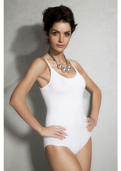 Beyaz Kadın Modal Ayarlanabilir Çıtçıtlı Body