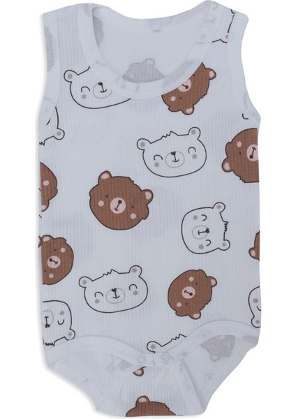 Unisex Bebek Raporlu Çıtçıtlı Ayıcık Kafalar Body Zıbın Badi