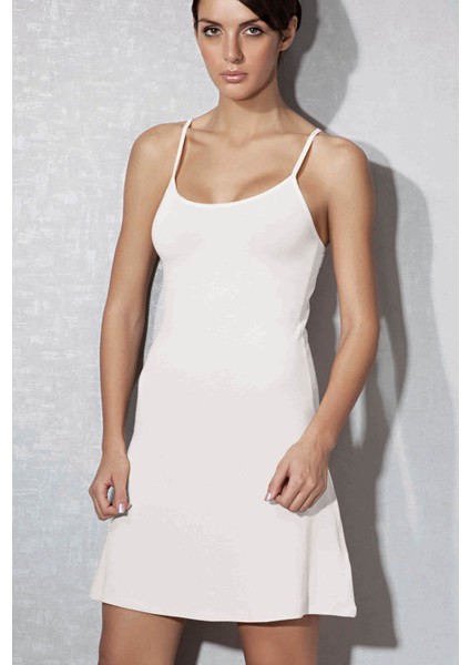 Beyaz Kadın Modal Askılı Kısa Gecelik