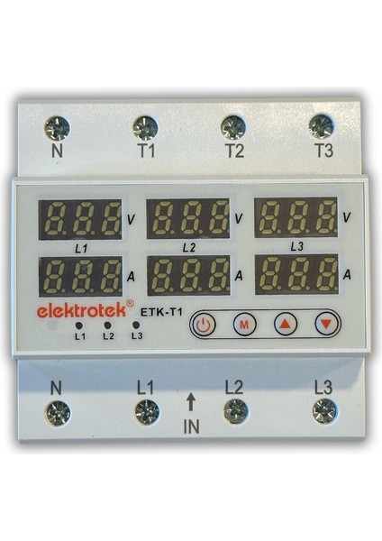 Etk-T1 Trifaze Gerilim ve Akım Koruyucu 63A Din Ray Ayarlanabilir Röle - CE Sertifikalı - 5 Yıl Garantili