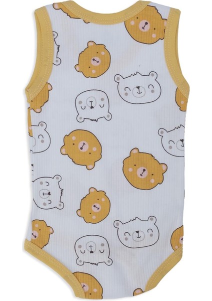 Unisex Bebek Raporlu Çıtçıtlı Ayıcık Kafalar Body Zıbın Badi