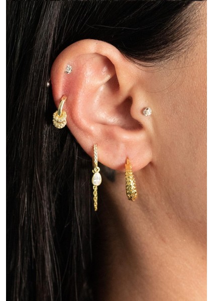 925 Ayar Gümüş 3 Taşlı Halka Küpe fırsatları