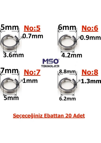 MSO Teknoloji Olta Balıkçılık Paslanmaz Çelik Ultra Güçlü Split Ring