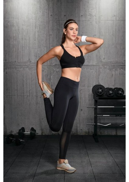 Siyah Modal Fermuarlı Sporcu Sütyen