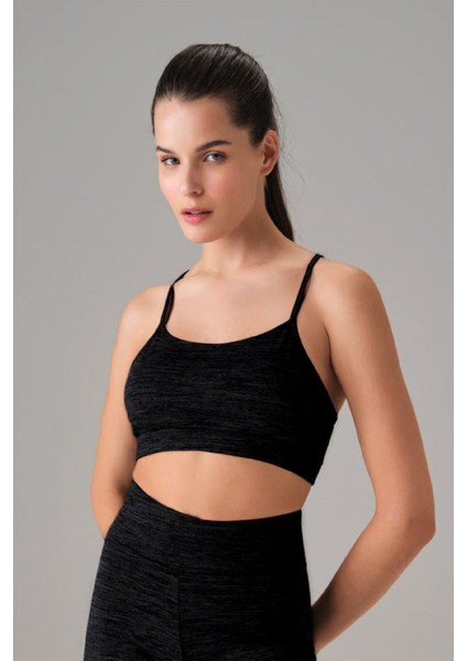 Siyah File Detaylı Sporcu Sütyeni