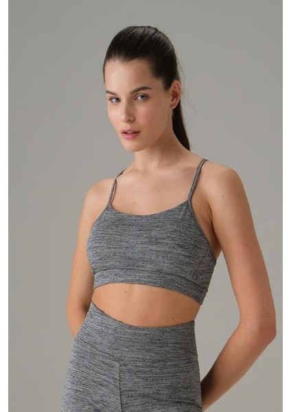 Gri File Detaylı Sporcu Sütyeni