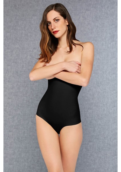 Siyah Pamuklu Yüksek Bel String Body Korse