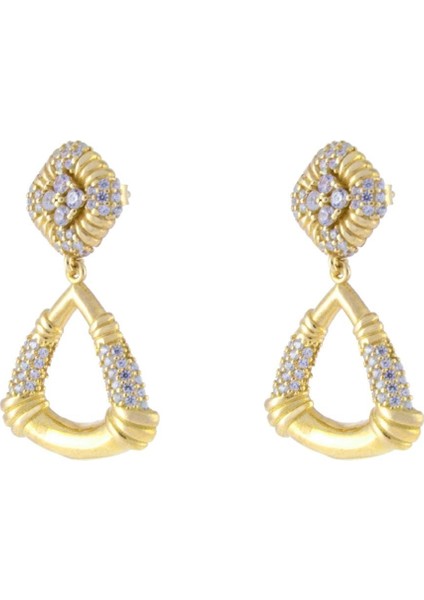 925 Ayar Gümüş Taş İşlemeli Üçgen Küpe