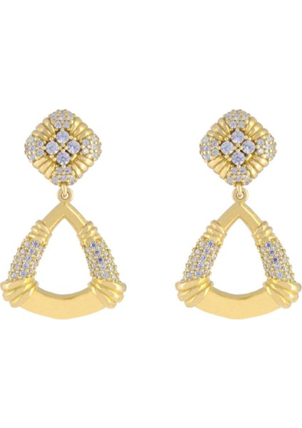 925 Ayar Gümüş Taş İşlemeli Üçgen Küpe fiyatları