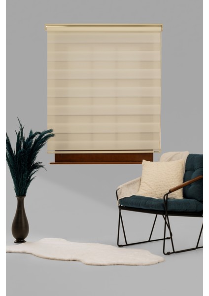 Krem Mikro Plise Stor Zebra Perde Balkon Perdesi, Oturma Odası Perdesi (Dayanıklı Alüminyum Kasa) fiyatları