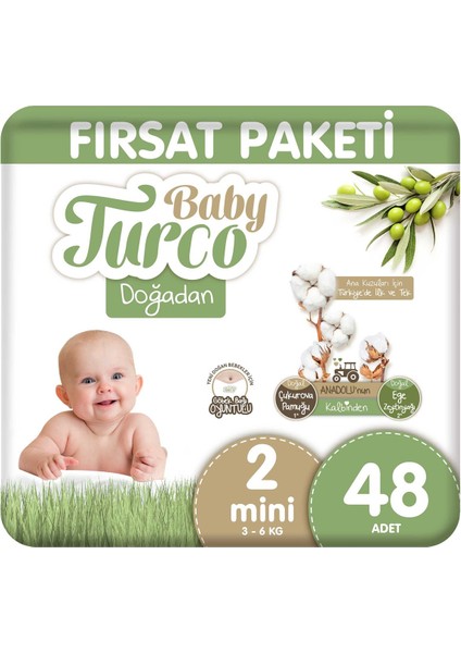 Baby Turco Doğadan Fırsat Paketi Bebek Bezi 2 Numara Mini 48 Adet