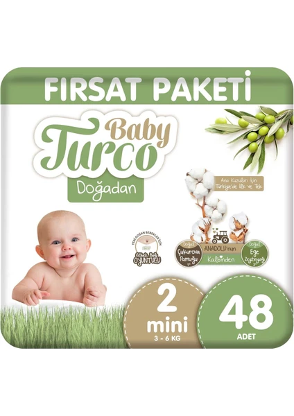 Baby Turco Doğadan Fırsat Paketi Bebek Bezi 2 Numara Mini 48 Adet