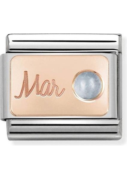 Composable Classic Dekoratif Link - Ay Taşları - Mart Aquamarine - 9k Rose Altın