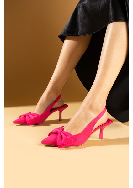 Fiyonk Detaylı Sivri Burun Saten Kumaş Kadın Topuklu Ayakkabı 43-23-24SATEN fiyatları