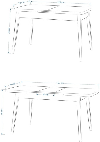 Ege Sandalye Avanos Ahşap Mdf Açılır Mutfak Masası Takımı - 70X120+30 cm