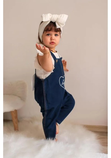 Ekru Kısa Kol Detaylı Melek Kanatlı Angel Kız Bebek Kot Salopet