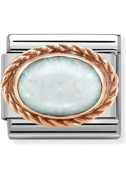 Composable Classic Dekoratif Link - Taşlar Oval - Beyaz Opal - 9k Rose Altın