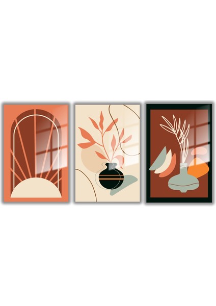 Temperli Gerçek Cam Tablo Seti Bohem Vazo ve Bitkiler