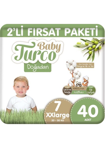 Baby Turco Doğadan 2'li Fırsat Paketi Bebek Bezi 7 Numara Xxlarge 40 Adet