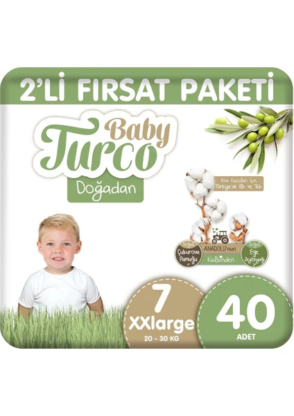 Baby Turco Doğadan 2'li Fırsat Paketi Bebek Bezi 7 Numara Xxlarge 40 Adet