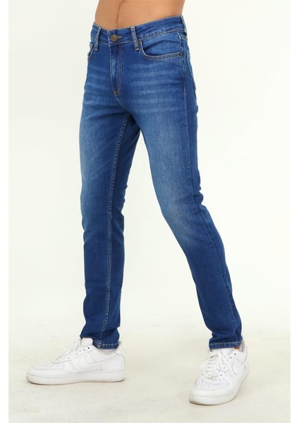 - Erkek Likralı Skinny Fit Kot Pantolon Mavi