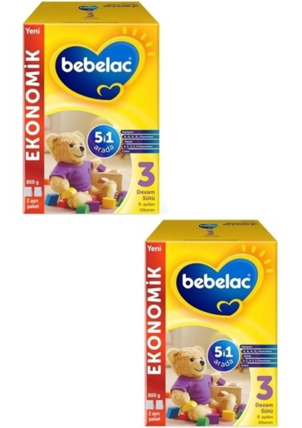 Bebelac 3 Bebek Devam Sütü 800 gr 9-12 Ay x 2 Adet