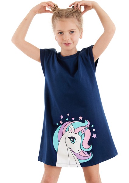 Kız Çocuk Elbise Unicorn Kiz Cocuk Günlük Elbise Lacivert