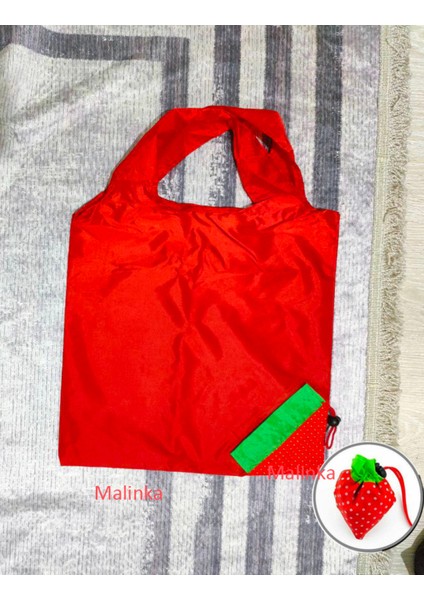 2 Adet Kırmızı Çilek Katlanabilir Market Alışveriş Pazar Torbası 58 x 38 cm