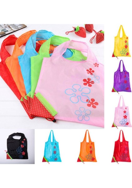 2 Adet Kırmızı Çilek Katlanabilir Market Alışveriş Pazar Torbası 58 x 38 cm fırsatları