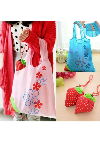 2 Adet Kırmızı Çilek Katlanabilir Market Alışveriş Pazar Torbası 58 x 38 cm indirimleri
