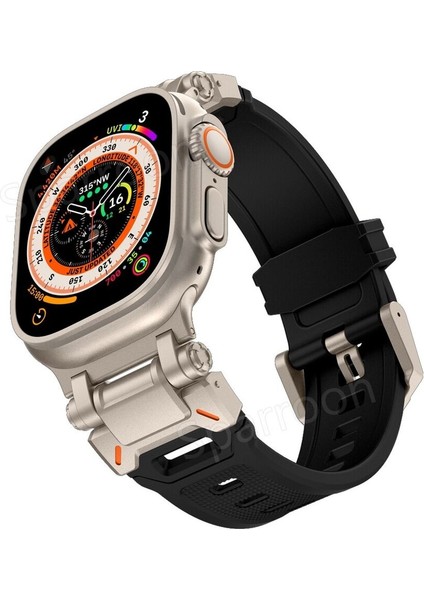 Apple Watch Ultra 1/2/3 49mm Titanyum Metal Bağlantı Kitli Silikon Kordon 101